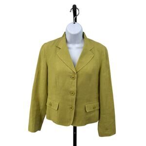 Talbots Blazer Button Front Chartreuse Green Jacket WMNs 4 Petite 100% Linen